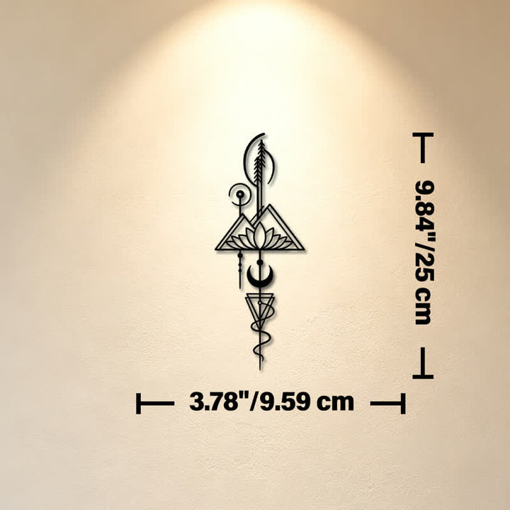 Buddha Stones Decorazione murale verticale in metallo di ferro con simboli significativi: Loto, Luna, Illuminazione, Illuminazione. - Nero - Circa 9,59 cm x 25 cm x 0,1 cm / 3,78 pollici x 9,84 pollici x 0,04 pollici - image 17
