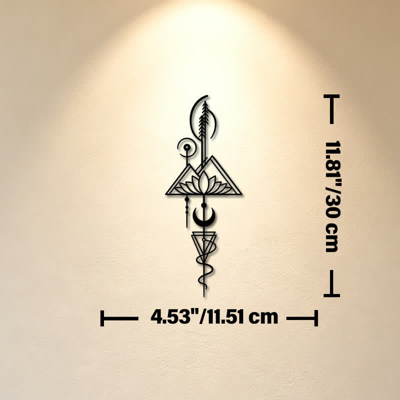 Buddha Stones Decorazione murale verticale in metallo di ferro con simboli significativi: Loto, Luna, Illuminazione, Illuminazione. - Nero - Circa 11,51 cm x 30 cm x 0,1 cm / 4,53 pollici x 11,81 pollici x 0,04 pollici - image 19