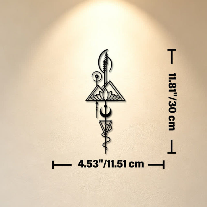 Buddha Stones Decorazione murale verticale in metallo di ferro con simboli significativi: Loto, Luna, Illuminazione, Illuminazione. - Nero - Circa 11,51 cm x 30 cm x 0,1 cm / 4,53 pollici x 11,81 pollici x 0,04 pollici - image 19