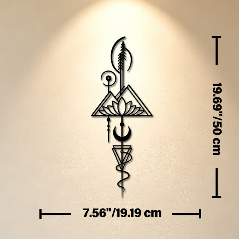 Buddha Stones Decorazione murale verticale in metallo di ferro con simboli significativi: Loto, Luna, Illuminazione, Illuminazione. - Nero - Circa 19,19 cm x 50 cm x 0,12 cm / 7,56 pollici x 19,69 pollici x 0,05 pollici - image 25