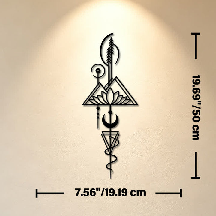 Buddha Stones Decorazione murale verticale in metallo di ferro con simboli significativi: Loto, Luna, Illuminazione, Illuminazione. - Nero - Circa 19,19 cm x 50 cm x 0,12 cm / 7,56 pollici x 19,69 pollici x 0,05 pollici - image 25