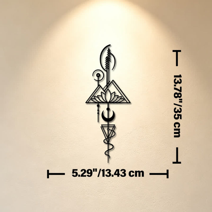 Buddha Stones Decorazione murale verticale in metallo di ferro con simboli significativi: Loto, Luna, Illuminazione, Illuminazione. - Nero - Circa 13,43 cm x 35 cm x 0,1 cm / 5,29 pollici x 13,78 pollici x 0,04 pollici - image 21
