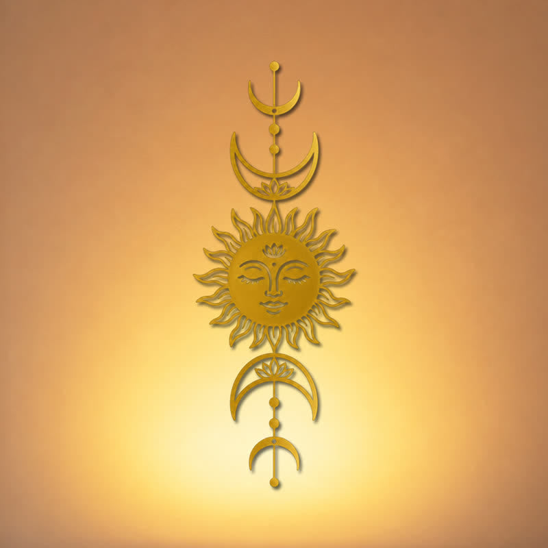 Buddha Stones Decorazione murale in ferro con simboli significativi di loto, sole e luna in stile boho e intuizione. - image 12