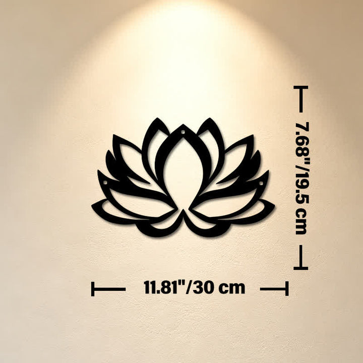Buddha Stones Arte murale con simboli significativi di loto, illuminazione zen e ferro in metallo nero. - Circa 30 cm x 19,5 cm x 0,1 cm / 11,81 pollici x 7,68 pollici x 0,04 pollici - image 4