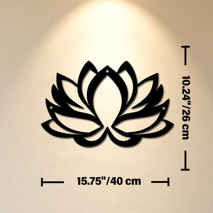 Buddha Stones Arte murale con simboli significativi di loto, illuminazione zen e ferro in metallo nero. - Circa 40 cm x 26 cm x 0,1 cm / 15,75 pollici x 10,24 pollici x 0,04 pollici - image 8