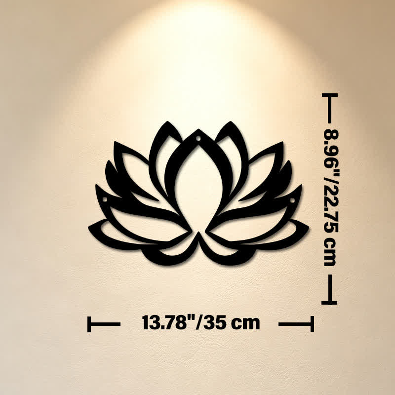 Buddha Stones Arte murale con simboli significativi di loto, illuminazione zen e ferro in metallo nero. - Circa 35 cm x 22,75 cm x 0,1 cm / 13,78 pollici x 8,96 pollici x 0,04 pollici - image 6