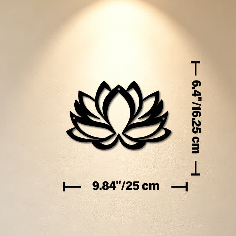 Buddha Stones Arte murale con simboli significativi di loto, illuminazione zen e ferro in metallo nero. - Circa 25 cm x 16,25 cm x 0,1 cm / 9,84 pollici x 6,40 pollici x 0,04 pollici - image 2