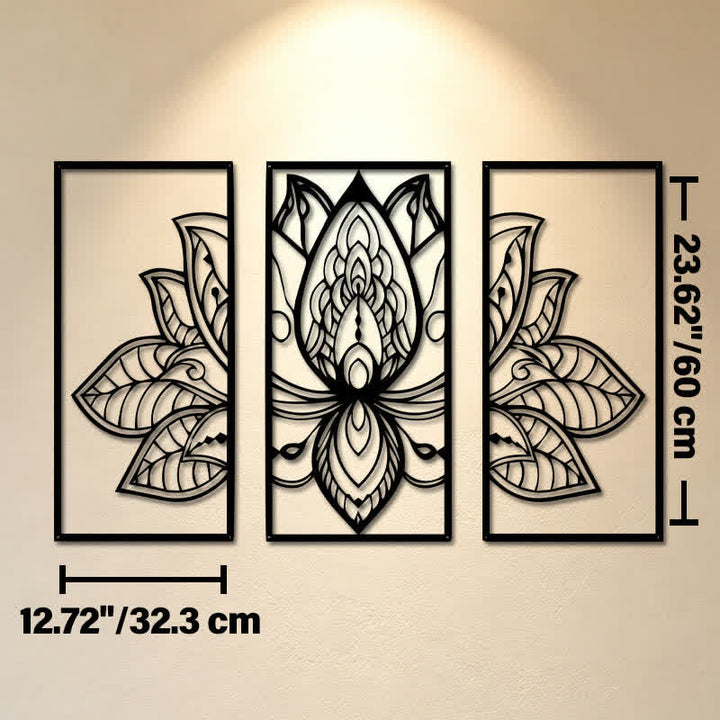Buddha Stones Trittico del Loto dell'Illuminazione in metallo con simboli significativi - Opera d'arte da parete - Circa 32,3 cm x 60 cm x 0,12 cm / 12,72 pollici x 23,62 pollici x 0,05 pollici - image 12