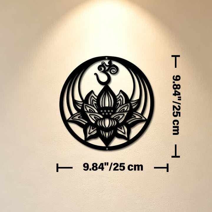 Buddha Stones Decorazione murale rotonda in ferro con simboli significativi del Loto OM dell'Illuminazione - Circa 25 cm x 25 cm x 0,1 cm / 9,84 pollici x 9,84 pollici x 0,04 pollici - image 2