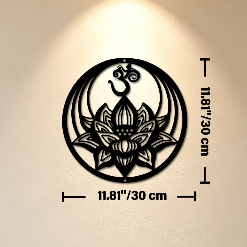 Buddha Stones Decorazione murale rotonda in ferro con simboli significativi del Loto OM dell'Illuminazione - Circa 30 cm x 30 cm x 0,1 cm / 11,81 pollici x 11,81 pollici x 0,04 pollici - image 4