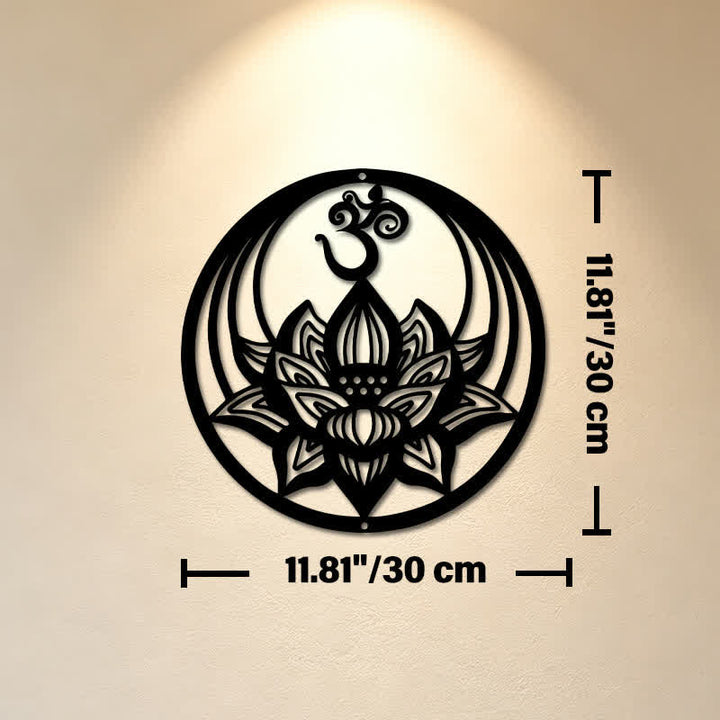 Buddha Stones Decorazione murale rotonda in ferro con simboli significativi del Loto OM dell'Illuminazione - Circa 30 cm x 30 cm x 0,1 cm / 11,81 pollici x 11,81 pollici x 0,04 pollici - image 4