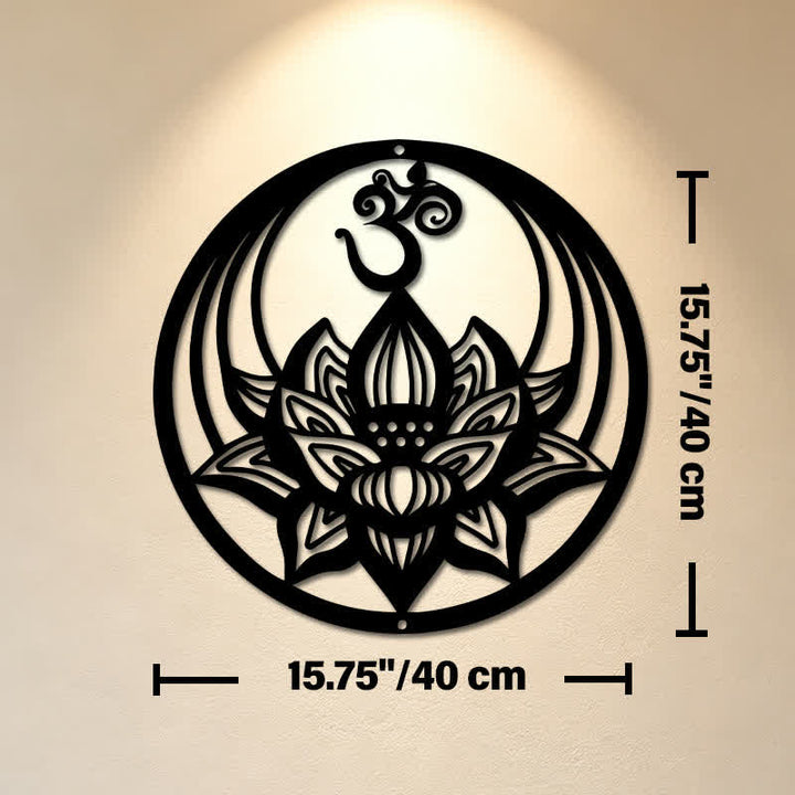 Buddha Stones Decorazione murale rotonda in ferro con simboli significativi del Loto OM dell'Illuminazione - Circa 40 cm x 40 cm x 0,1 cm / 15,75 pollici x 15,75 pollici x 0,04 pollici - image 8