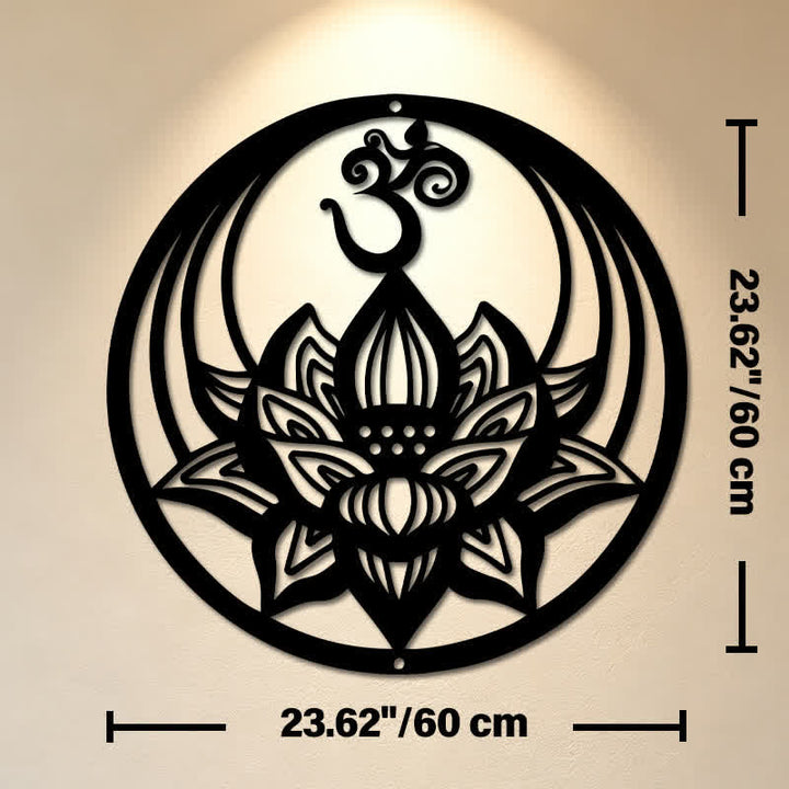 Buddha Stones Decorazione murale rotonda in ferro con simboli significativi del Loto OM dell'Illuminazione - Circa 60 cm x 60 cm x 0,12 cm / 23,62 pollici x 23,62 pollici x 0,05 pollici - image 12
