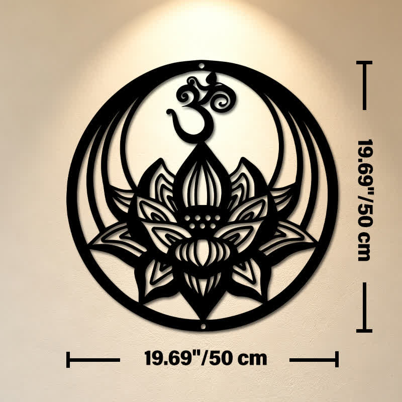 Buddha Stones Decorazione murale rotonda in ferro con simboli significativi del Loto OM dell'Illuminazione - Circa 50 cm x 50 cm x 0,12 cm / 19,69 pollici x 19,69 pollici x 0,05 pollici - image 10