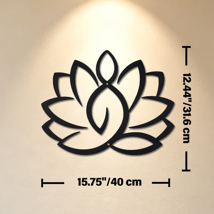 Buddha Stones Arte murale con simboli significativi di loto, illuminazione e ferro in black metal. - Circa 40 cm x 31,6 cm x 0,1 cm / 15,75 pollici x 12,44 pollici x 0,04 pollici - image 8