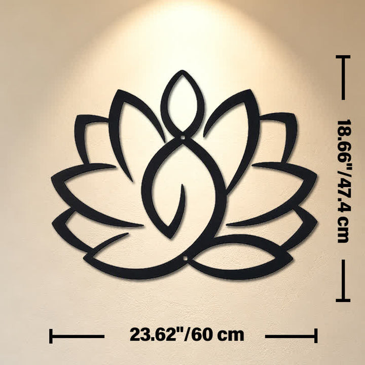 Buddha Stones Arte murale con simboli significativi di loto, illuminazione e ferro in black metal. - Circa 60 cm x 47,4 cm x 0,12 cm / 23,62 pollici x 18,66 pollici x 0,05 pollici - image 12