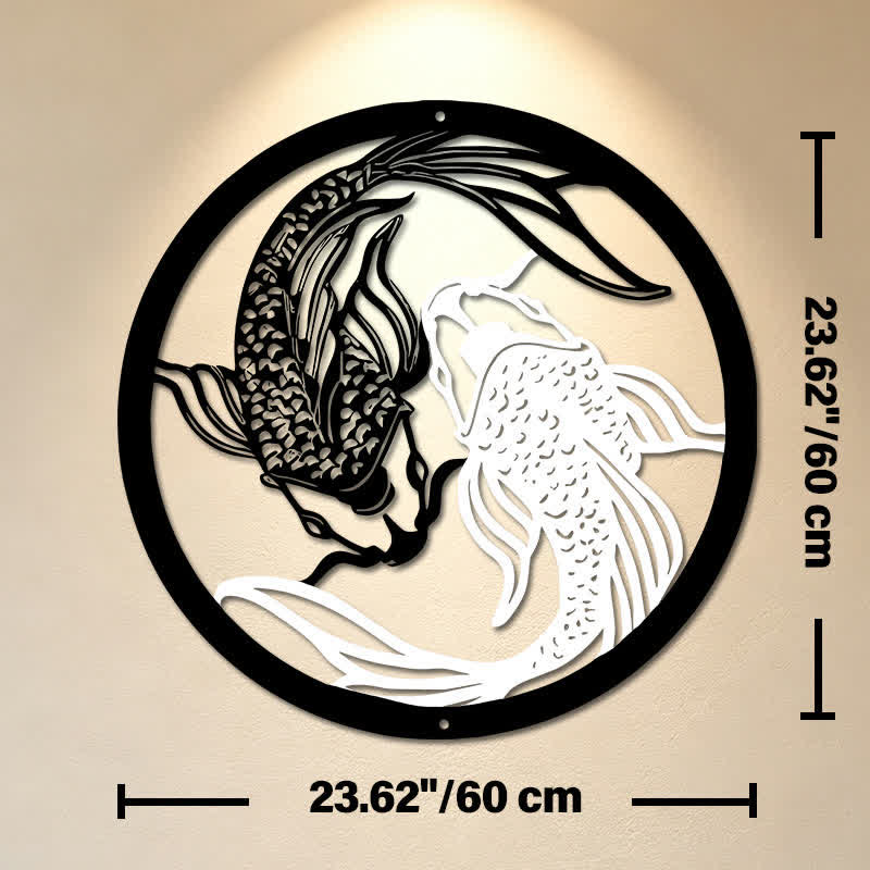 Buddha Stones Decorazione murale rotonda in metallo con pesci koi, simbolo Yin Yang di successo e ferro, ricca di significato. - Circa 60 cm x 60 cm x 0,12 cm / 23,62 pollici x 23,62 pollici x 0,05 pollici - image 12