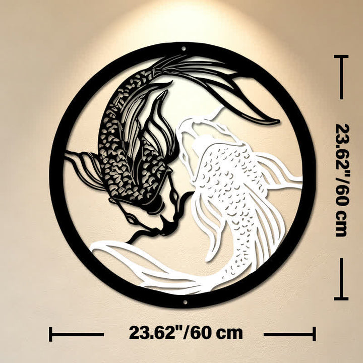 Buddha Stones Decorazione murale rotonda in metallo con pesci koi, simbolo Yin Yang di successo e ferro, ricca di significato. - Circa 60 cm x 60 cm x 0,12 cm / 23,62 pollici x 23,62 pollici x 0,05 pollici - image 12