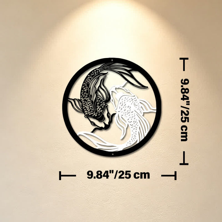 Buddha Stones Decorazione murale rotonda in metallo con pesci koi, simbolo Yin Yang di successo e ferro, ricca di significato. - Circa 25 cm x 25 cm x 0,1 cm / 9,84 pollici x 9,84 pollici x 0,04 pollici - image 2