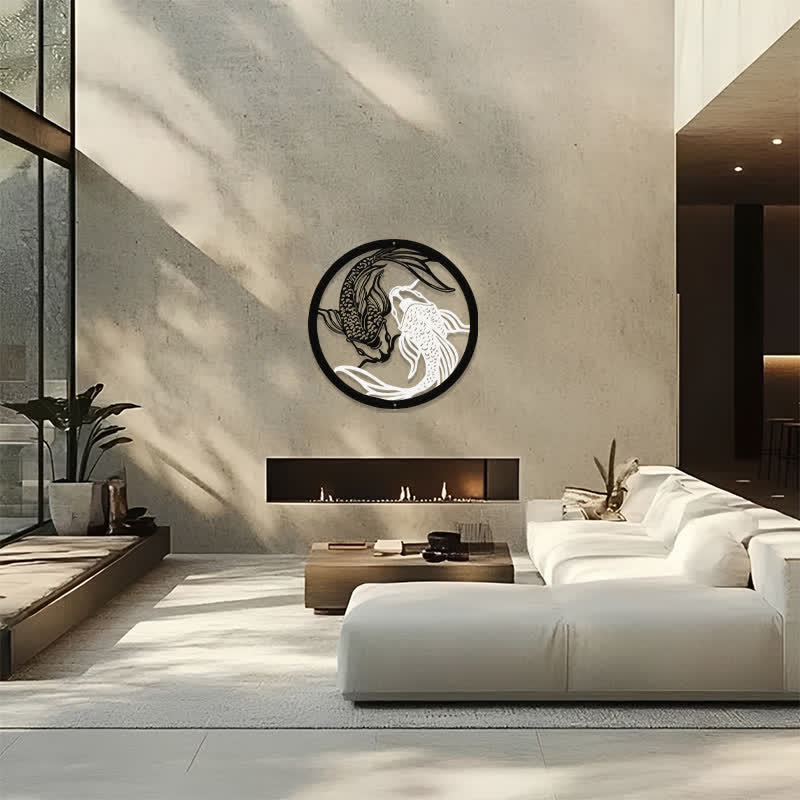 Buddha Stones Decorazione murale rotonda in metallo con pesci koi, simbolo Yin Yang di successo e ferro, ricca di significato. - image 13