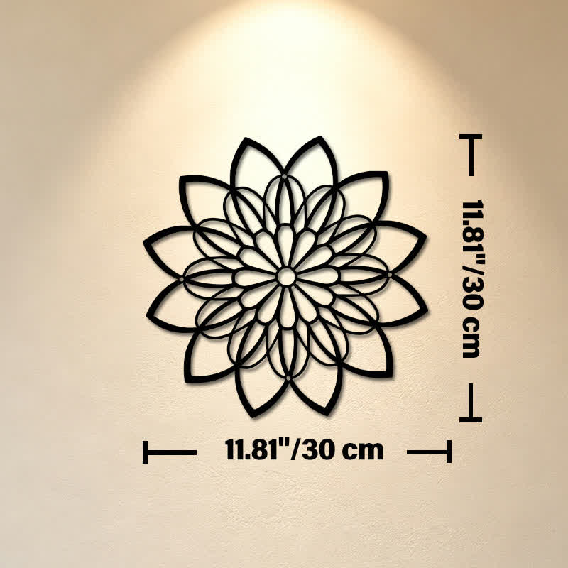 Buddha Stones Mandala di loto in metallo nero, illuminazione, cerchio in ferro, simboli significativi, decorazione murale - Circa 30 cm x 30 cm x 0,1 cm / 11,81 pollici x 11,81 pollici x 0,04 pollici - image 4