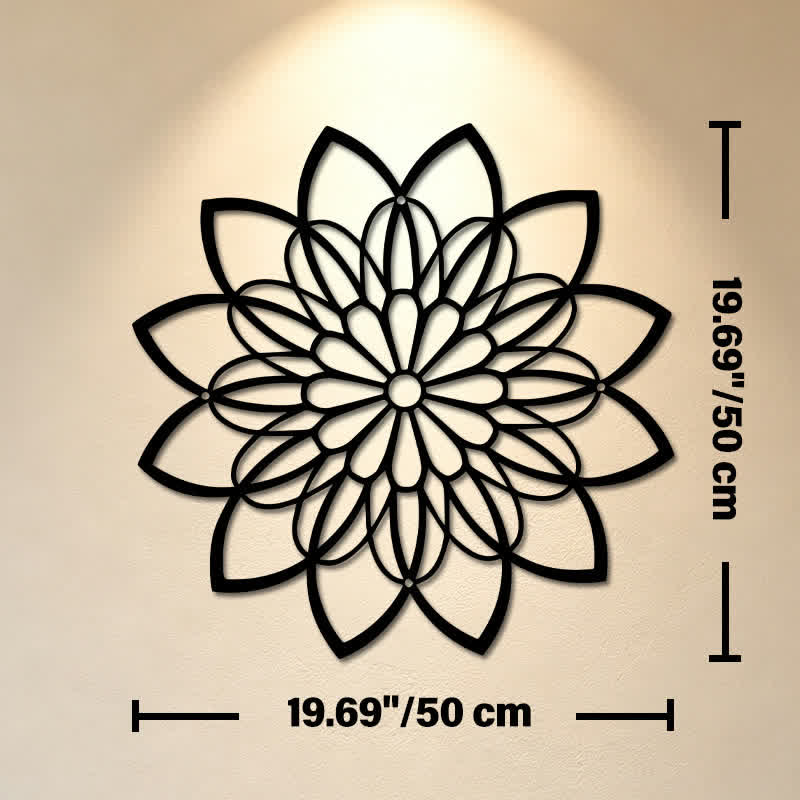 Buddha Stones Mandala di loto in metallo nero, illuminazione, cerchio in ferro, simboli significativi, decorazione murale - Circa 50 cm x 50 cm x 0,12 cm / 19,69 pollici x 19,69 pollici x 0,05 pollici - image 10