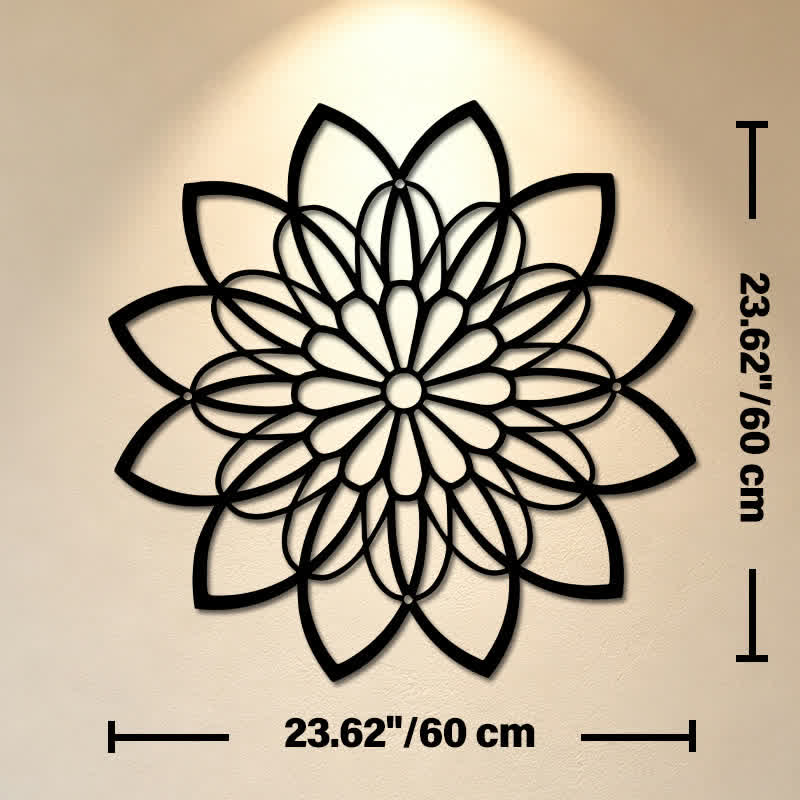 Buddha Stones Mandala di loto in metallo nero, illuminazione, cerchio in ferro, simboli significativi, decorazione murale - Circa 60 cm x 60 cm x 0,12 cm / 23,62 pollici x 23,62 pollici x 0,05 pollici - image 12