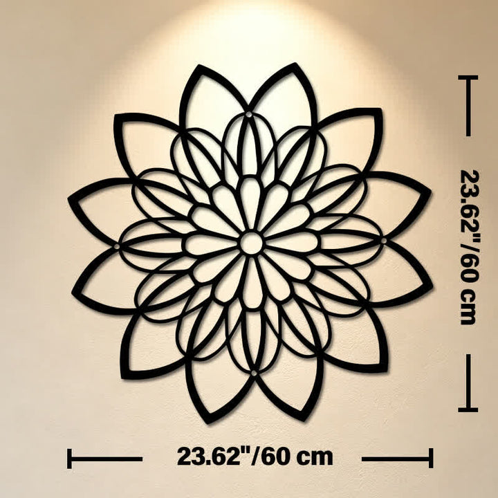 Buddha Stones Mandala di loto in metallo nero, illuminazione, cerchio in ferro, simboli significativi, decorazione murale - Circa 60 cm x 60 cm x 0,12 cm / 23,62 pollici x 23,62 pollici x 0,05 pollici - image 12