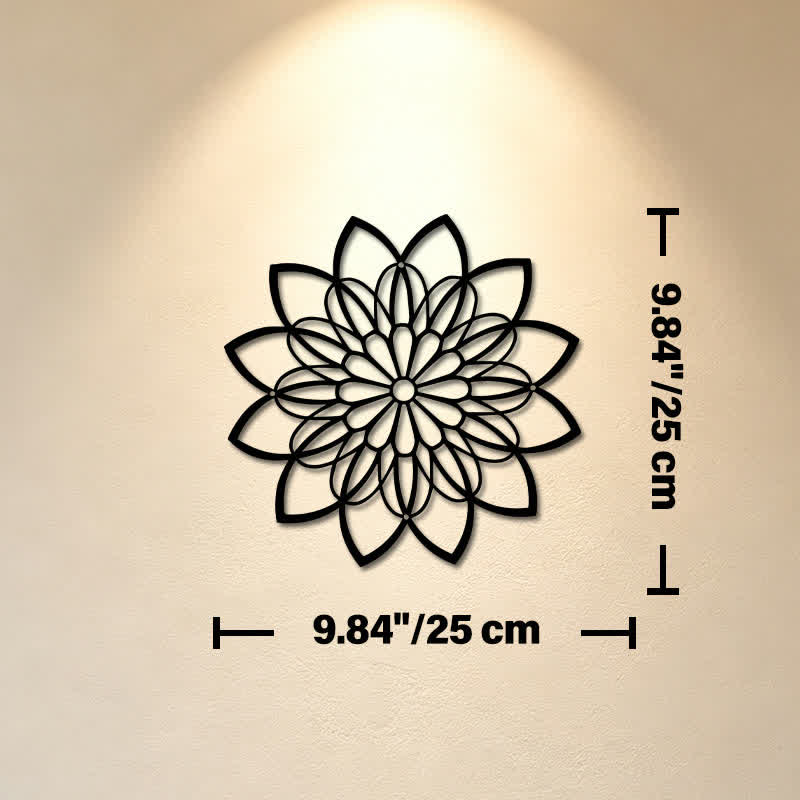 Buddha Stones Mandala di loto in metallo nero, illuminazione, cerchio in ferro, simboli significativi, decorazione murale - Circa 25 cm x 25 cm x 0,1 cm / 9,84 pollici x 9,84 pollici x 0,04 pollici - image 2