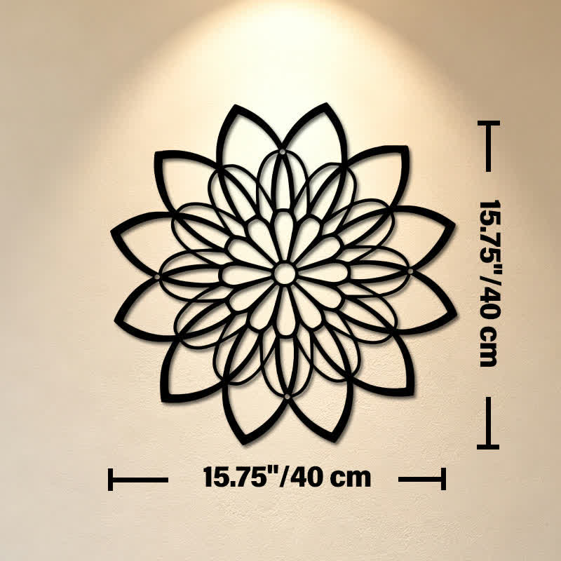 Buddha Stones Mandala di loto in metallo nero, illuminazione, cerchio in ferro, simboli significativi, decorazione murale - Circa 40 cm x 40 cm x 0,1 cm / 15,75 pollici x 15,75 pollici x 0,04 pollici - image 8