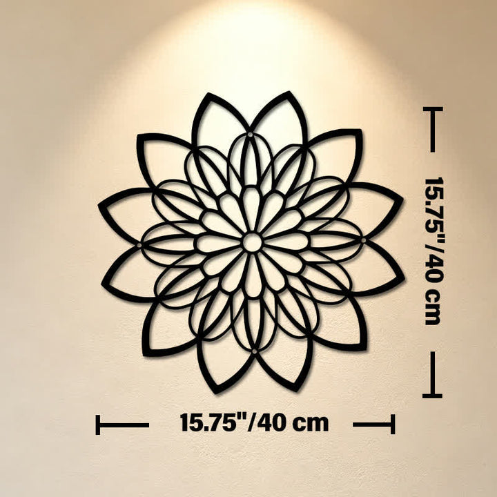 Buddha Stones Mandala di loto in metallo nero, illuminazione, cerchio in ferro, simboli significativi, decorazione murale - Circa 40 cm x 40 cm x 0,1 cm / 15,75 pollici x 15,75 pollici x 0,04 pollici - image 8