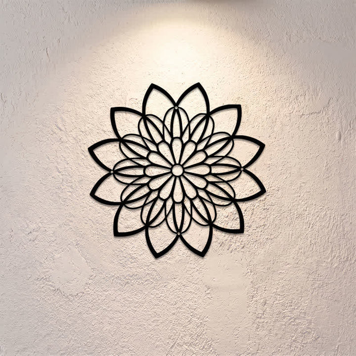 Buddha Stones Mandala di loto in metallo nero, illuminazione, cerchio in ferro, simboli significativi, decorazione murale - image 0