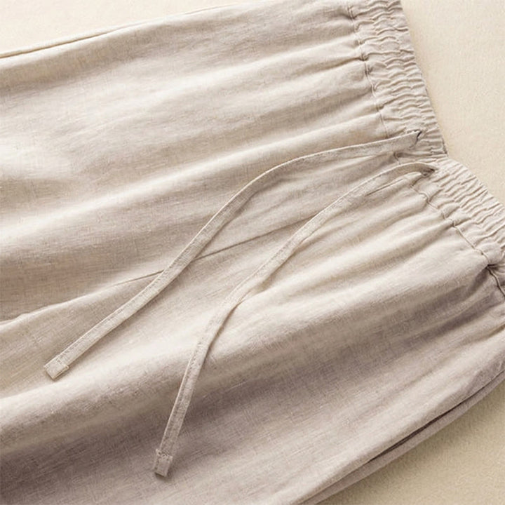Pantaloni da donna a gamba larga con coulisse e tasche, con ricamo a motivo bohémien Buddha Stones. - image 1