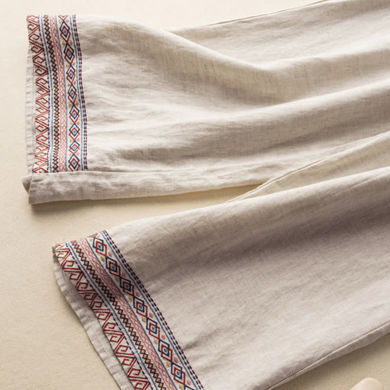Pantaloni da donna a gamba larga con coulisse e tasche, con ricamo a motivo bohémien Buddha Stones. - image 4