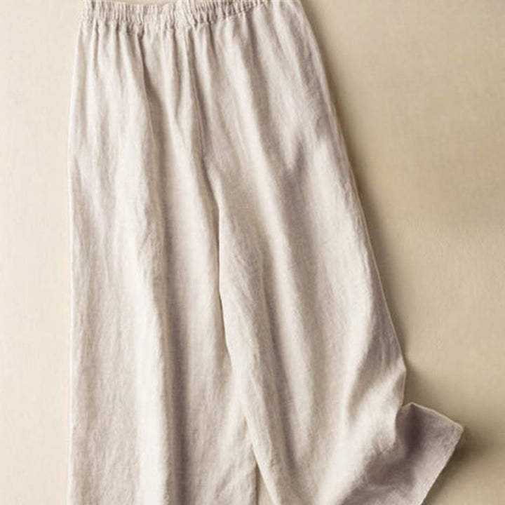 Pantaloni da donna a gamba larga con coulisse e tasche, con ricamo a motivo bohémien Buddha Stones. - image 2