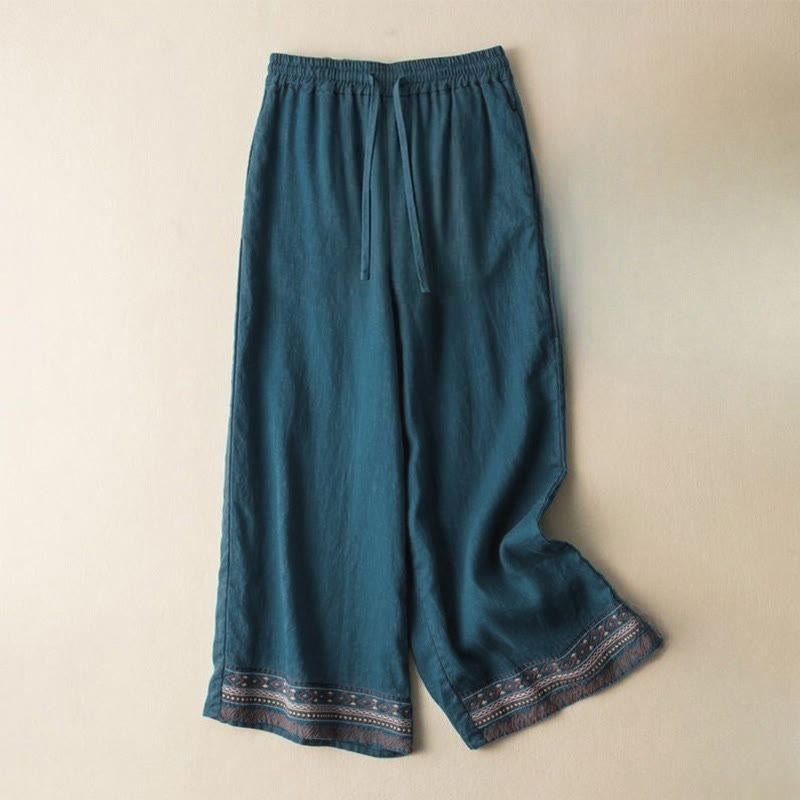 Pantaloni da donna a gamba larga con coulisse e tasche, con ricamo a motivo bohémien Buddha Stones. - Verde Mare Chiaro - US12, UK/AU16, EU44 (XL) - image 5