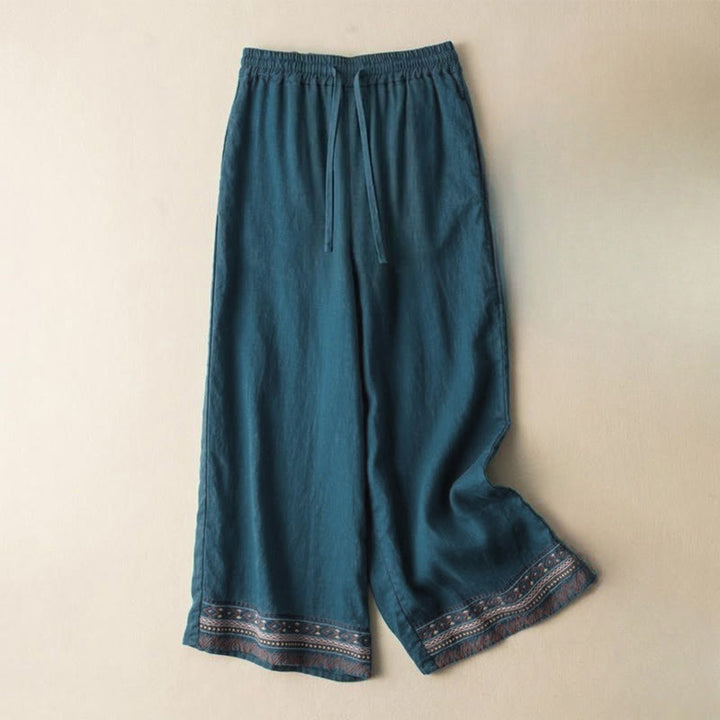 Pantaloni da donna a gamba larga con coulisse e tasche, con ricamo a motivo bohémien Buddha Stones. - Verde Mare Chiaro - US12, UK/AU16, EU44 (XL) - image 5