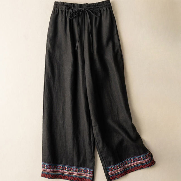 Pantaloni da donna a gamba larga con coulisse e tasche, con ricamo a motivo bohémien Buddha Stones. - Nero - US12, UK/AU16, EU44 (XL) - image 8