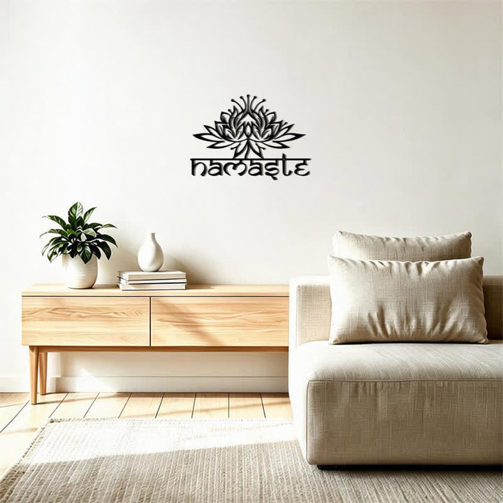 Buddha Stones Decorazione da parete in metallo e ferro con scritta "Namaste Peace" a forma di loto nero. - image 12