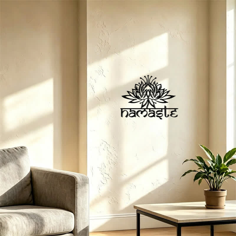 Buddha Stones Decorazione da parete in metallo e ferro con scritta "Namaste Peace" a forma di loto nero. - image 9