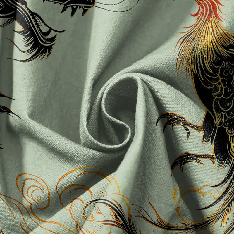 Buddha Stones Pantaloni harem da uomo in puro cotone con coulisse e tasche, fantasia drago, fenice e nuvole. - image 11