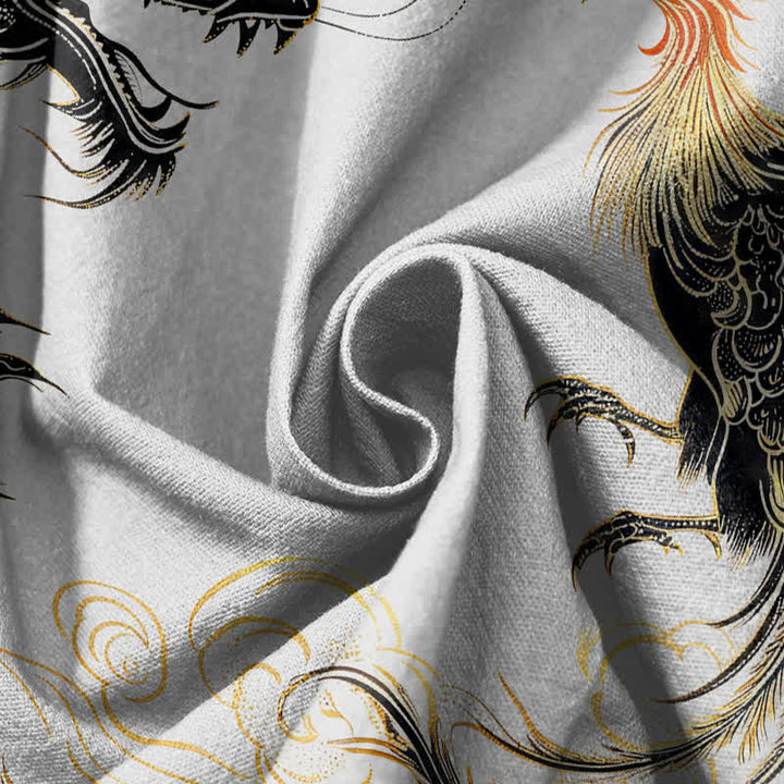 Buddha Stones Pantaloni harem da uomo in puro cotone con coulisse e tasche, fantasia drago, fenice e nuvole. - image 17