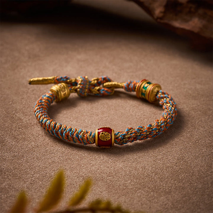 Buddha Stones Braccialetto della saggezza intrecciato a mano con il carattere tibetano Fu Om Mani Padme Hum. - image 1
