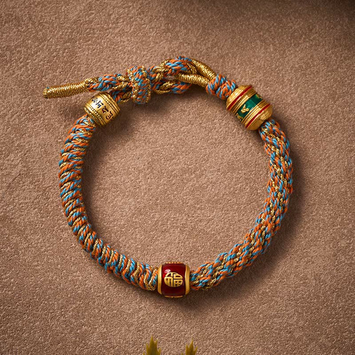 Buddha Stones Braccialetto della saggezza intrecciato a mano con il carattere tibetano Fu Om Mani Padme Hum. - image 3