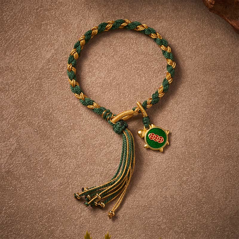 Buddha Stones Braccialetto curativo intrecciato a mano con cordino giallo-verde tartaruga. - image 2