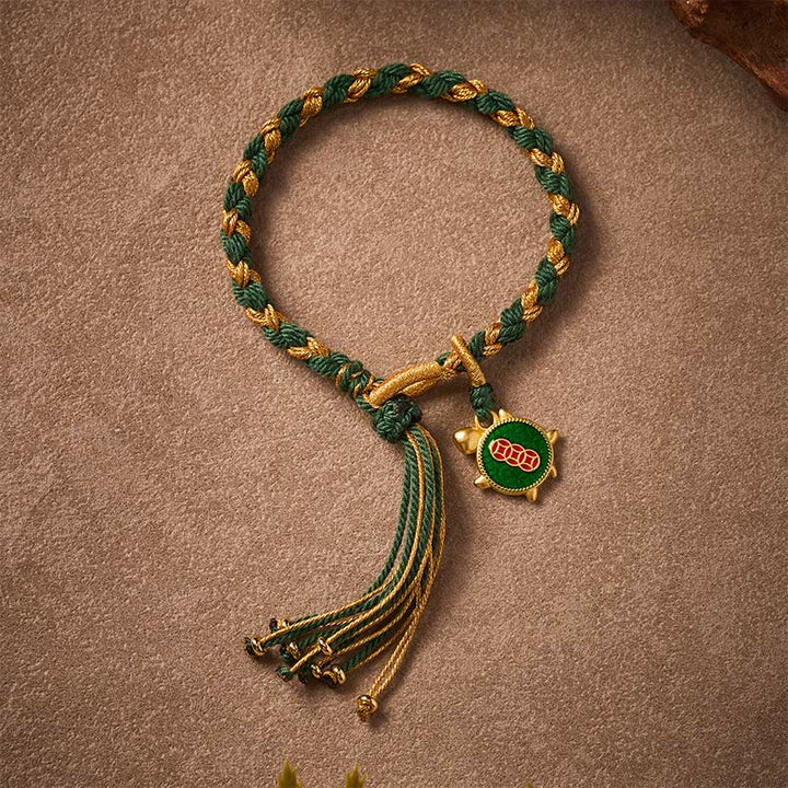 Buddha Stones Braccialetto curativo intrecciato a mano con cordino giallo-verde tartaruga. - image 2