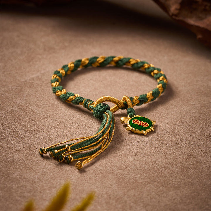 Buddha Stones Braccialetto curativo intrecciato a mano con cordino giallo-verde tartaruga. - image 3