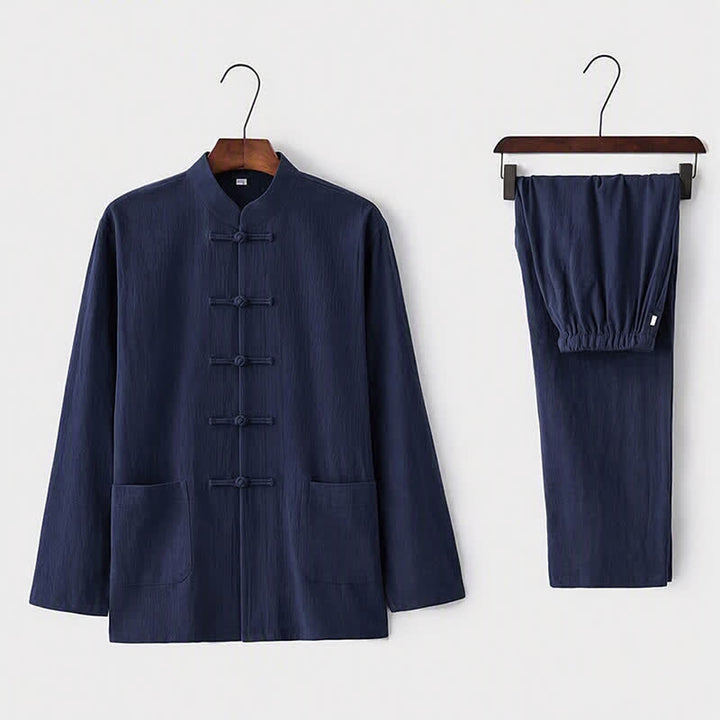 Completo da uomo in stile Tang con bottoni a rana Buddha Stones , composto da camicia a maniche lunghe e pantaloni, set completo da 2 pezzi. - Marina - US/UK/AU44，EU54 (5XL) - image 11