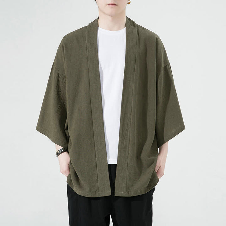 Buddha Stones Kimono da uomo estivo, casual, minimalista, tinta unita. - Verde oliva - US/UK/AU46, EU56 (5XL) - image 2