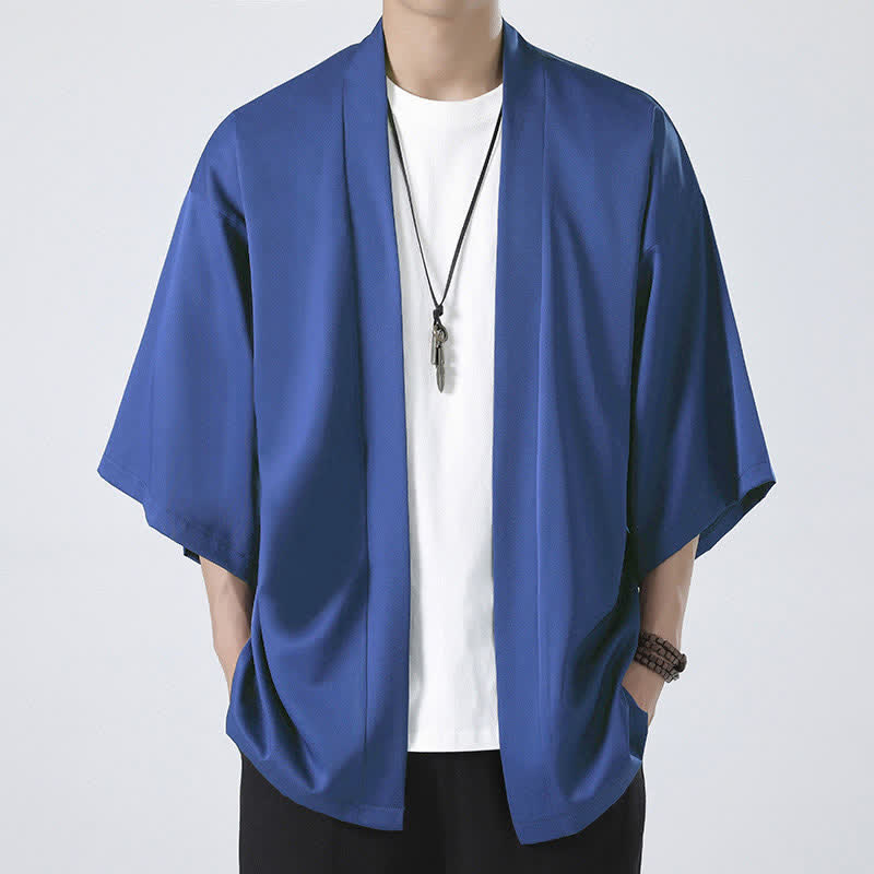 Kimono da uomo a tinta unita con apertura frontale e motivo Buddha Stones. - Blu (solo giacca) - US/UK/AU46, EU56 (5XL) - image 20